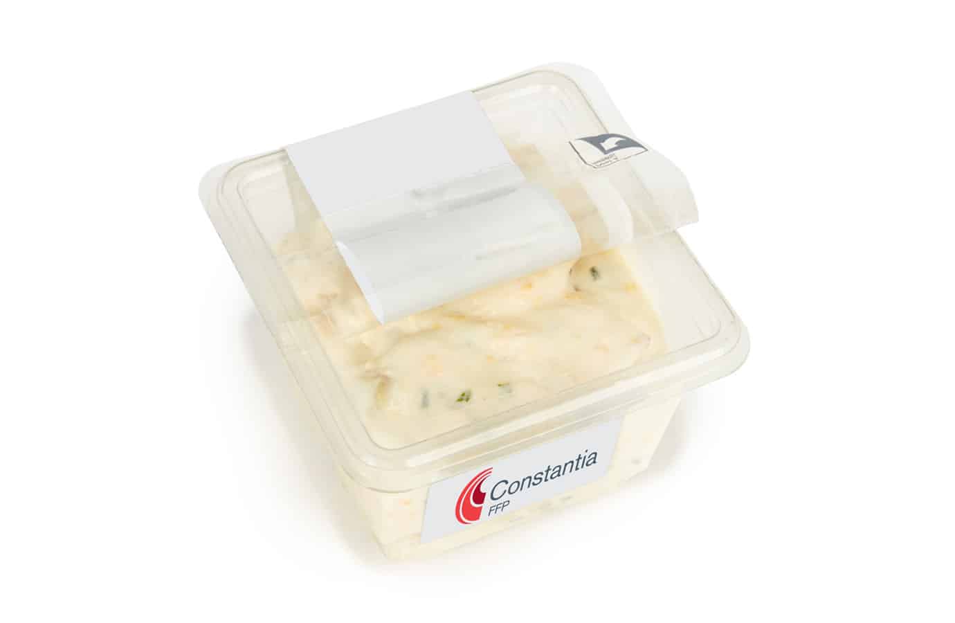 Pot of coleslaw with Constantia FFP’s Esterseal PET recyclable lidding film