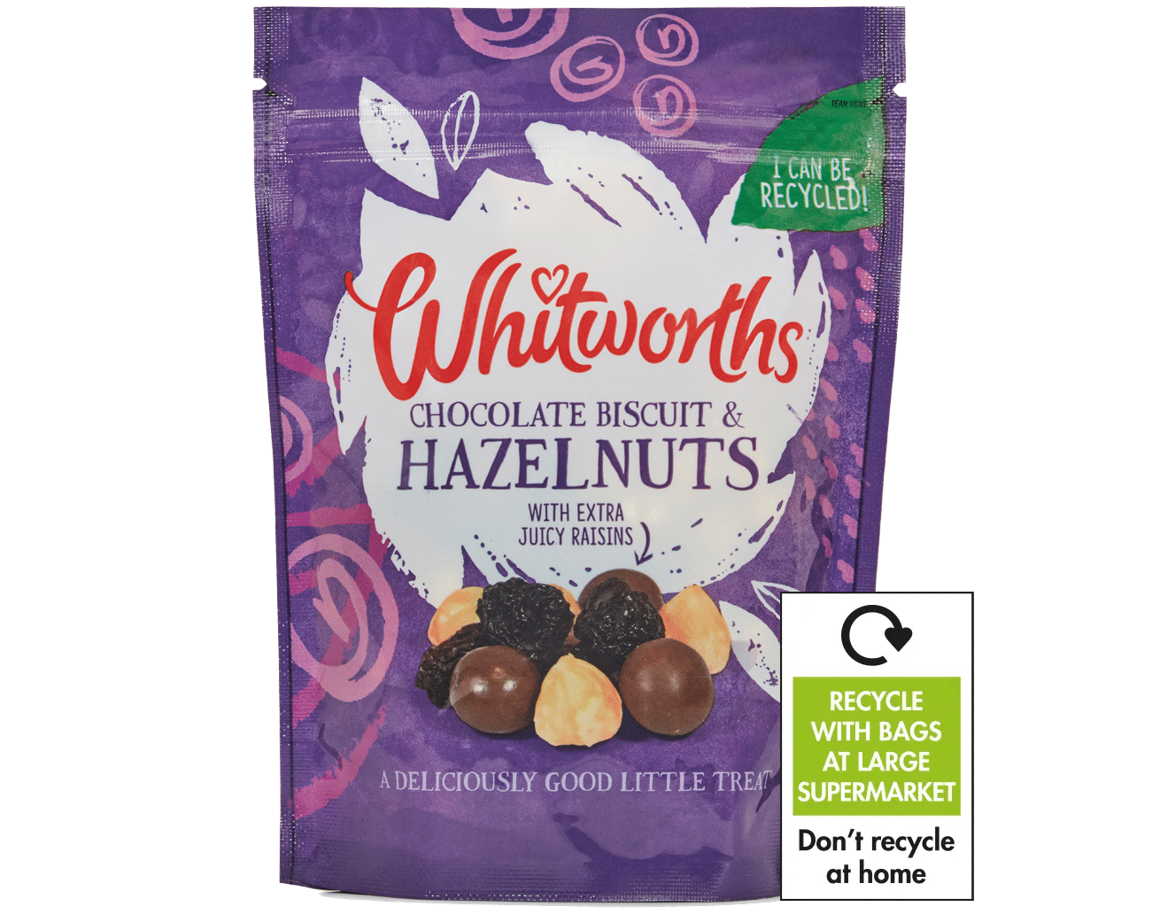 Whitworths chocolate biscuit and hazelnut recyclable pouch package