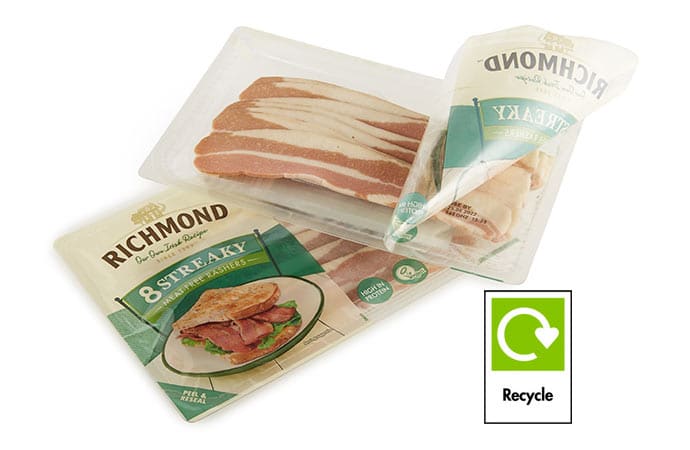 Richmond streaky meat-free rashers inside recyclable bacon packaging